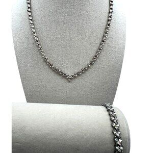 Elegant Rhinestone Necklace & Bracelet Set For Women - Sparkling Silver-Tone